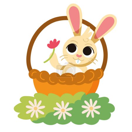 Téléchargez les illustrations : Spring rabbit in basket character - en licence libre de droit