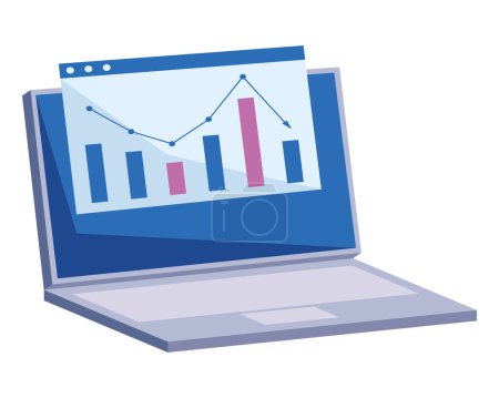Illustration for Laptop with statistics template tech - Royalty Free Image