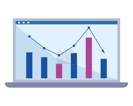 Ilustración de Laptop with statistics bars tech - Imagen libre de derechos