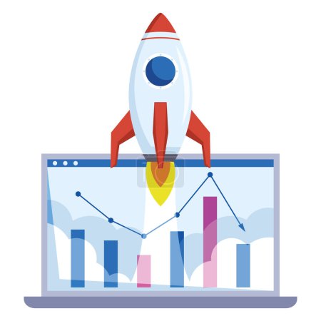 Illustration for Laptop with rocket start up icon - Royalty Free Image