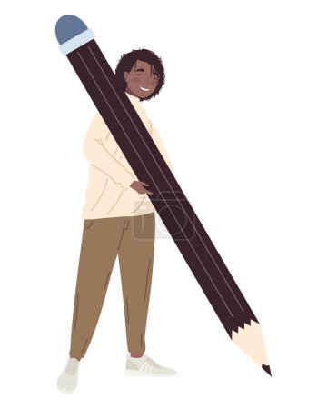 Téléchargez les illustrations : Afro woman writing with pencil - en licence libre de droit