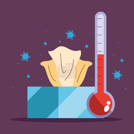 Illustration for Tissues and thermometer with particles - Royalty Free Image