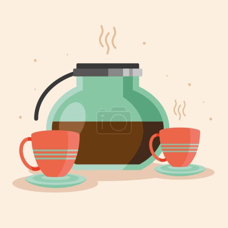 Téléchargez les illustrations : Coffee teapot and cups icon - en licence libre de droit