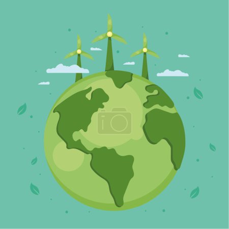 Illustration for Green planet with windmills icon - Royalty Free Image