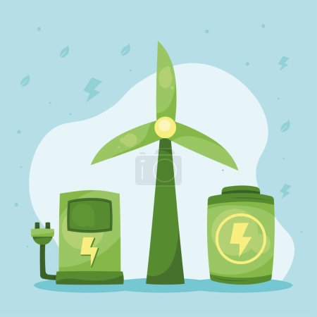 Téléchargez les illustrations : Banner of three green energy designs - en licence libre de droit
