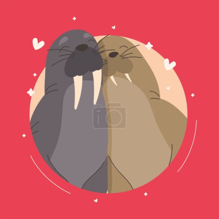 Ilustración de Cute seals lovers couple characters - Imagen libre de derechos