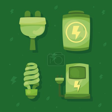 Téléchargez les illustrations : Green energy four set icons - en licence libre de droit