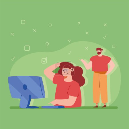 Illustration for Couple using desktop online test - Royalty Free Image