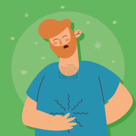 Ilustración de Man sick with stomachache character - Imagen libre de derechos