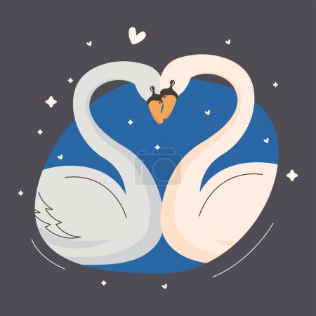 Ilustración de Cute swans couple lovers characters - Imagen libre de derechos