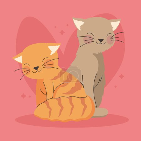 Téléchargez les illustrations : Cute cats lovers couple characters - en licence libre de droit