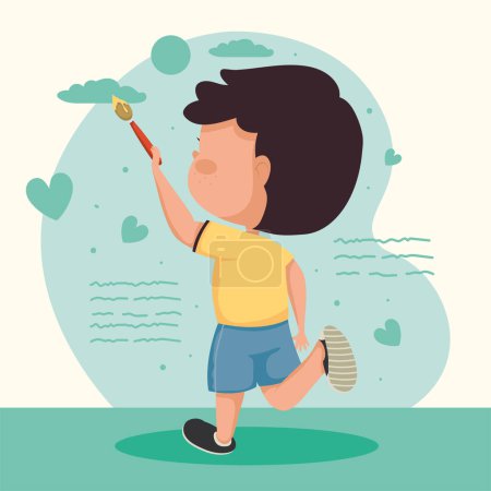 Ilustración de Little boy painting wall character - Imagen libre de derechos