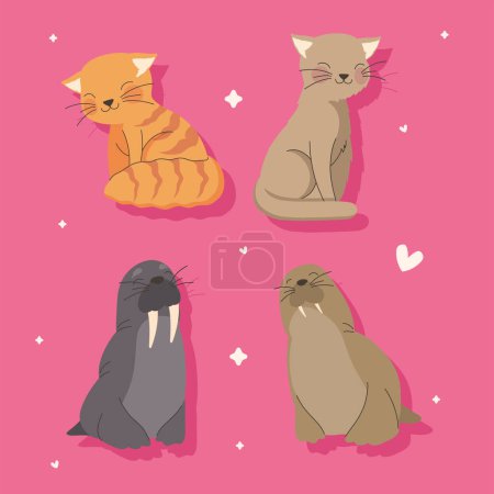 Téléchargez les illustrations : Four cute animals lovers characters - en licence libre de droit