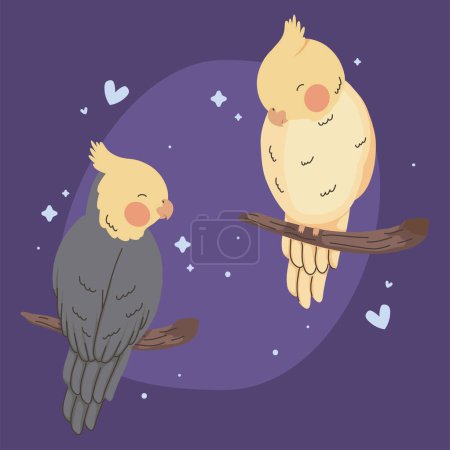 Téléchargez les illustrations : Cute birds lovers couple characters - en licence libre de droit