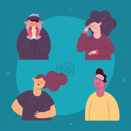 Ilustración de Four persons sick group characters - Imagen libre de derechos