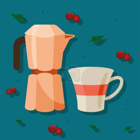 Téléchargez les illustrations : Coffee kettle and mug utensil - en licence libre de droit