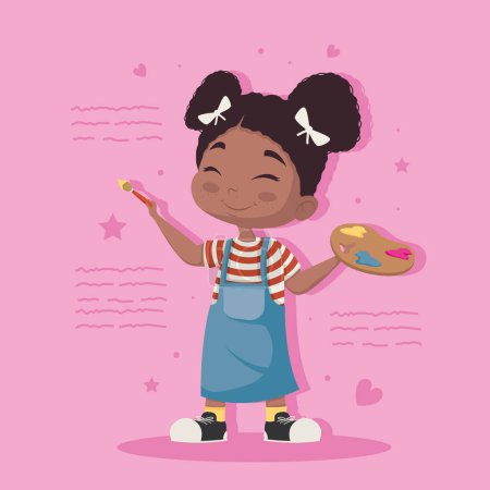 Ilustración de Afro little girl painting character - Imagen libre de derechos
