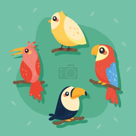Téléchargez les illustrations : Little and exotic birds animals - en licence libre de droit