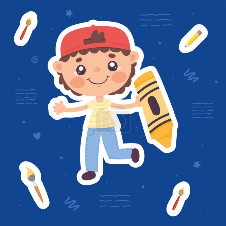 Illustration for Little boy with supplies character - Royalty Free Image