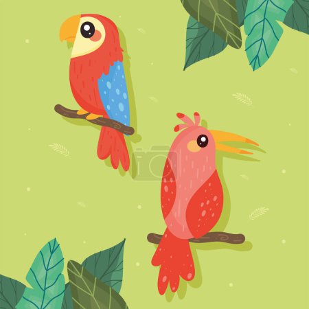 Téléchargez les illustrations : Little red birds in branches - en licence libre de droit