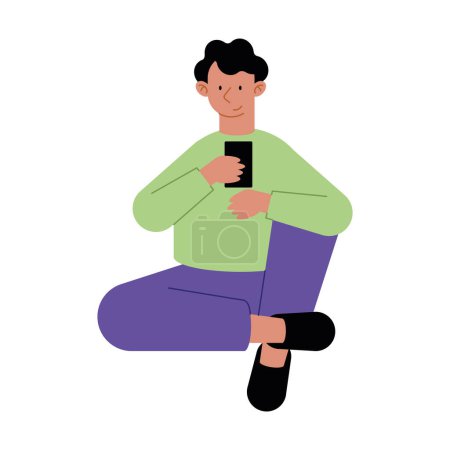 Ilustración de Hombre joven usando el carácter del teléfono inteligente - Imagen libre de derechos