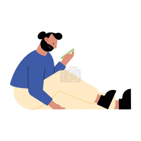 Téléchargez les illustrations : Bearded man using smartphone character - en licence libre de droit