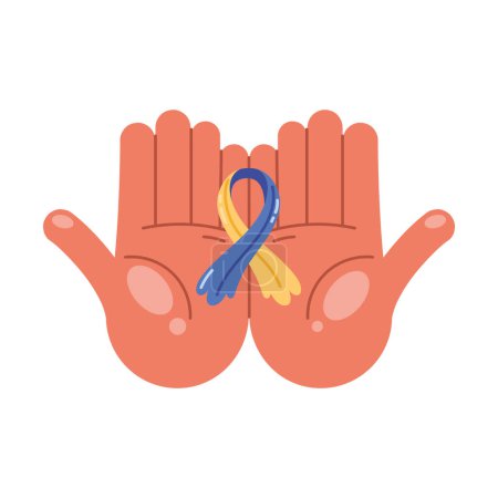 Illustration for Hands lifting down syndrome ribbon icon - Royalty Free Image