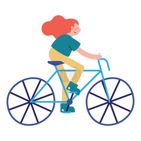 Téléchargez les illustrations : Woman practicing cycling activity character - en licence libre de droit