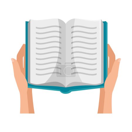 Téléchargez les illustrations : Hands lifting blue book icon - en licence libre de droit