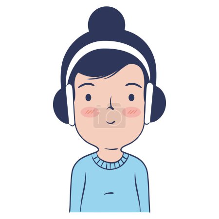 Téléchargez les illustrations : Young woman using headphones character - en licence libre de droit