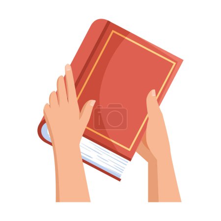 Téléchargez les illustrations : Hands with red text book icon - en licence libre de droit