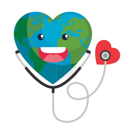 Ilustración de Earth heart with stethoscope character - Imagen libre de derechos