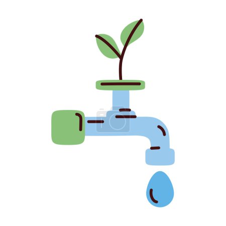 Ilustración de Water faucet with plant icon - Imagen libre de derechos