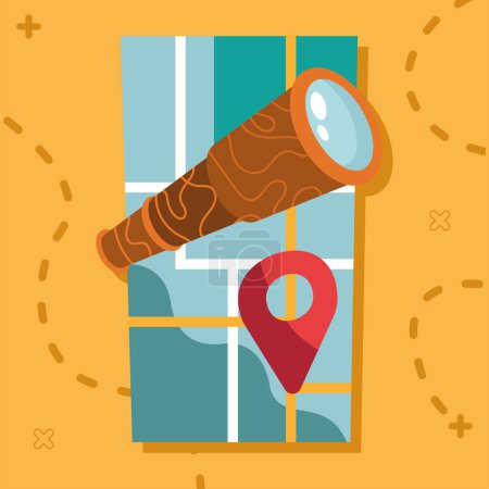 Illustration for Pin location with telescope icon - Royalty Free Image