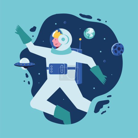 Illustration for Astronaut with ufo space character - Royalty Free Image