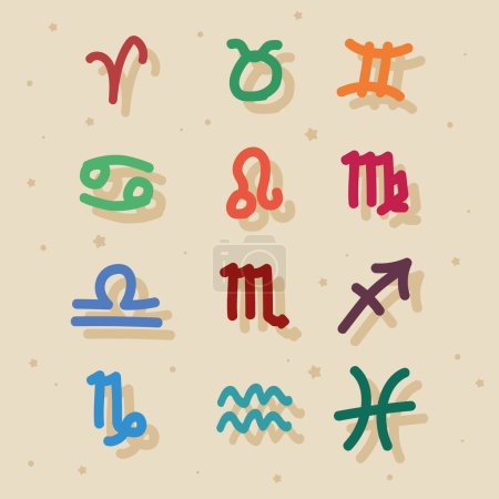 Téléchargez les illustrations : Twelve zodiac symbols astrology icons - en licence libre de droit