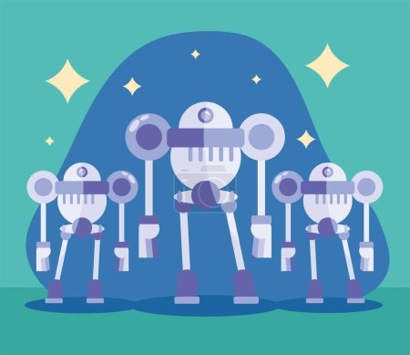 Illustration for Three humanoids robots standing icons - Royalty Free Image
