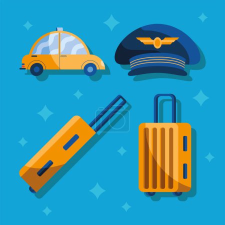 Ilustración de Suitcases and pilot hat icons - Imagen libre de derechos