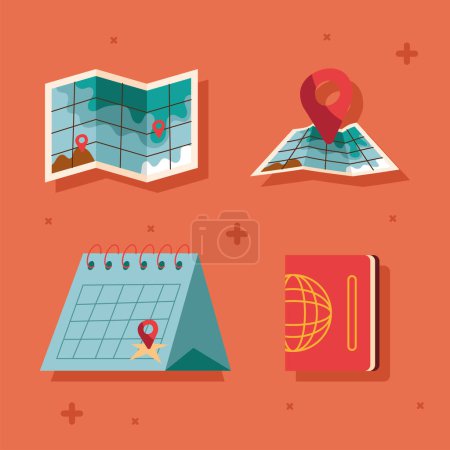 Illustration for Pins locations in maps and set icons - Royalty Free Image