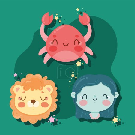 Illustration for Zodiac three signs cute icons - Royalty Free Image