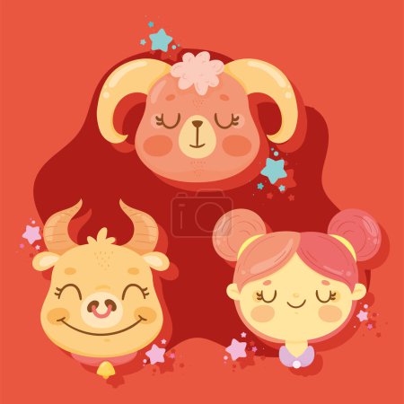 Illustration for Three zodiac signs cute icons - Royalty Free Image