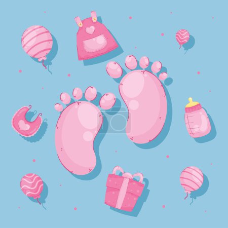 Illustration for Pink baby girl accessories icons - Royalty Free Image