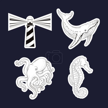 Illustration for Four surreal sea set icons - Royalty Free Image