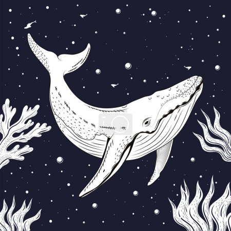 Illustration for Whale with algaes surreal scene - Royalty Free Image