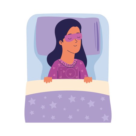 Ilustración de Mujer durmiendo con ojos cubrir carácter - Imagen libre de derechos