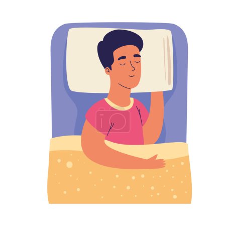 Illustration for Man sleeping in bed character - Royalty Free Image