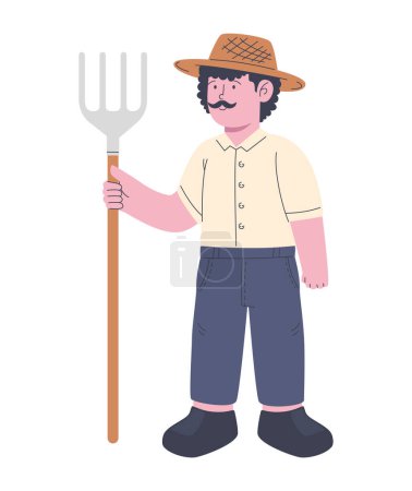 Téléchargez les illustrations : Agriculteur mâle avec caractère râteau - en licence libre de droit