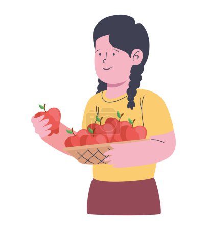 Téléchargez les illustrations : Female farmer with apples character - en licence libre de droit