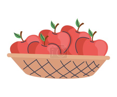 Téléchargez les illustrations : Pommes fraîches fruits dans l'icône panier - en licence libre de droit
