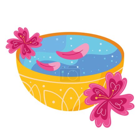 Illustration for Songkran bowl and flowers icon - Royalty Free Image